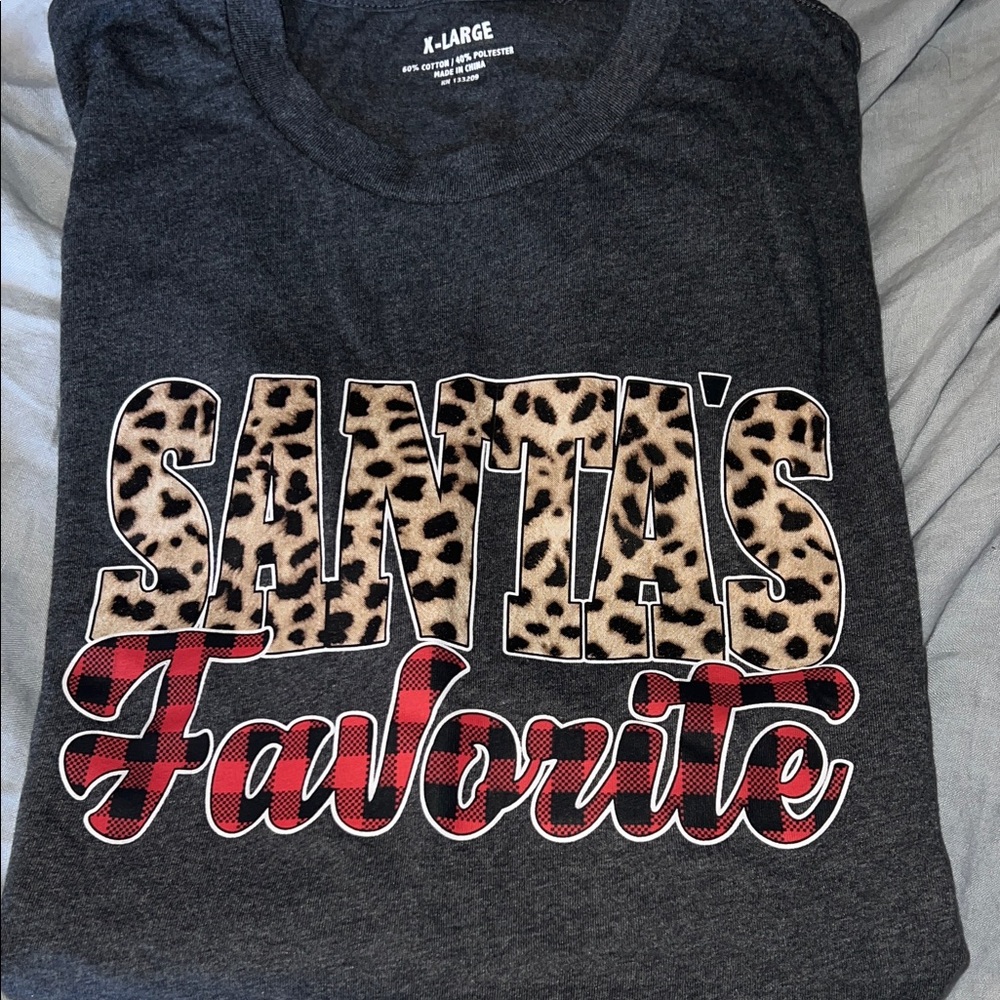 X-Large Charcoal Women's Short Sleeve Tee - Leopard & Red Plaid Graphic